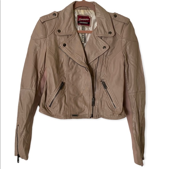 SuperDry Women’s Size Large Leather Jacket, Pink/Beige color - Picture 8 of 8